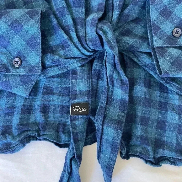 Rails plaid Val indigo coast linen blend front tie button down shirt - Picture 5 of 11